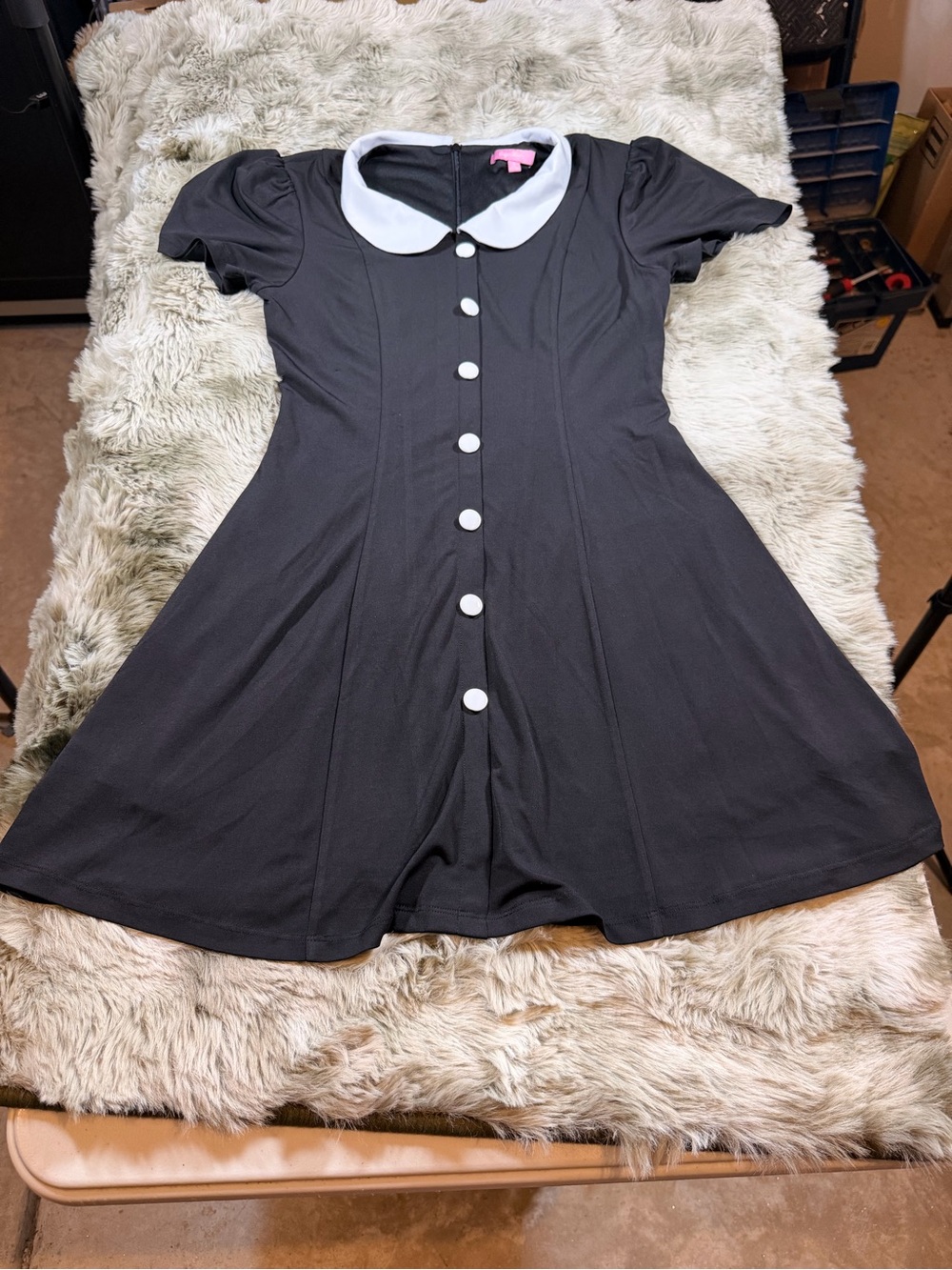 Sugar Thrillz Black Dress with White Collar and Buttons - Retro Peter Pan Style